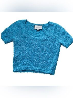 🛍️ Gucci Authentic Teal Short-Sleeve Shirt with Textured Fabric & Side Zip
